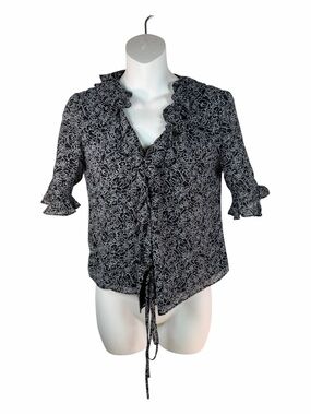 Lauren Ralph Lauren Ruffle Neck Cardigan Blouse Vintage XS Whimsigoth Twee 90s